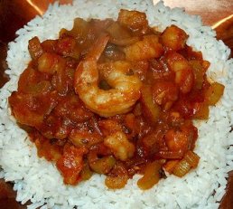 Moroccan spicy shrimp on rice